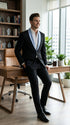 Men’s Black Suit with Light Blue Lapel – Modern Formal Tuxedo Style Suit for Wedding, Prom, Party and Sky Powder Blue Color