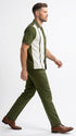 Men’s Olive Green and White Walking Suit – 2-Piece Short Sleeve Casual Leisure Outfit