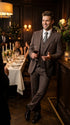 Men’s Brown Sharkskin 3 Piece Suit – Textured Two Button Vested Business Formal Suit for Wedding, Party Wear Vested