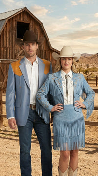Men’s Sky Blue and Gold Western Cowboy Blazer – Classic Country Style Jacket, Vintage  in Steel blue Color