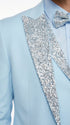 Men’s Light Blue Suit with Silver Glitter Lapel – Light Blue Formal Tuxedo Suit for Prom, Wedding and Special Occasion Wear in Sky Baby Blue