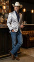 Mens Shiny Silver Cowboy Blazer – Western Style Satin Finish Blazer for Party, Country Events and Evening Wear