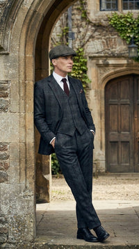 Men's Thomas Shelby Dark Grey Plaid 3-Piece Suit – Peaky Blinders 1920s Vintage Tweed-Style Wedding Suit with Matching Vest & Pants