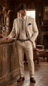 Men’s Natural Sand Linen Western Suit – Cowboy Wedding Jacket & Pants Linen Suit