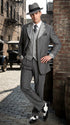 Men’s Grey Pinstripe 1920s Gangster 3 Piece Suit, Contrast Lapel Vintage Formal Suit for Parties, Prom, Weddings, and Theme Events