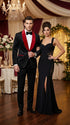 Men’s Black Paisley 2 Piece Suit with Red Shawl Lapel, Formal Wedding Prom Party Suit Set