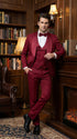 Mens Burgundy Wedding Tuxedo Suit – Paisley Three Piece Formal Suit Set with Shawl Lapel for Groom, Prom
