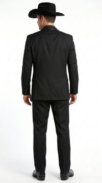 Men’s Black Western Tuxedo Suit, 3 Piece Cowboy Formal Wedding Prom Suit with Satin Trim