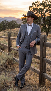 Men's Medium Grey Western 3-Piece Tuxedo Suit with Vest – Cowboy Style Formal Country Outfit