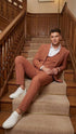 Men’s Light Rust - Peach Color - Salmon Color  3 Piece Suit Set with Vest, Classic Formal Wedding Prom Business Dress Suit