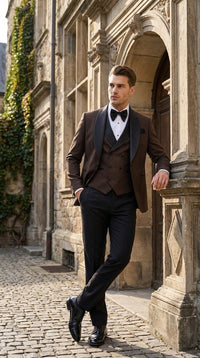 Men’s Chocolate Brown Tuxedo Suit – 3 Piece Shawl Lapel Wedding, Prom and Formal Dinner Tuxedo