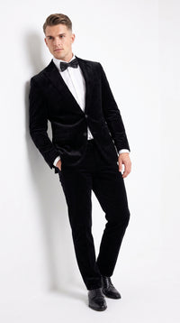 Men’s Black Velvet 2-Piece Suit – Notch Lapel Wedding, Prom and Formal Evening Suit