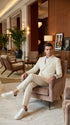 Men’s Ivory Cream Double-Breasted Linen Suit – Off-White Summer Wedding Slim Fitted 2-Piece Suit Cream Color
