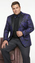 Mens Royal Blue Paisley Jacquard Blazer – Luxury Pattern Tuxedo Dinner Jacket with Black Satin Lapel for Wedding, Prom With Bowtie