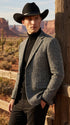 Men’s Grey Herringbone Winter Cowboy Blazer – Western Sport Coat Jacket