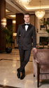 Men’s Black Shadow Pinstripe Double-Breasted Tuxedo Tone on Tone Formal Wedding  Suit Modern Fit 1920s Style