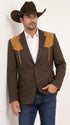 Men’s Chocolate Brown Western Blazer – Cowboy Sport Coat with Tan Suede Yoke for Rodeo & Country Wear