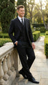 Tiglio Mens Black 3 Piece Suit – Single Button Classic Fit Pleated Wide Leg Pants Formal Business Chruch Suit - 100% Wool