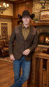 Men’s Dark Brown Western Blazer with Suede Yoke – Cowboy Sport Coat with Western Shoulder Details