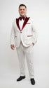 Men’s White and Dark Red Pinstripe Tuxedo with Velvet Shawl Lapel – Formal Dinner Blazer Prom Christmas New Year Holiday Suit