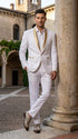 Men’s White and Gold Lapel 2-Piece Tuxedo Suit with Gold Glitter Shawl Lapel – Wedding, Prom and Dinner Jacket