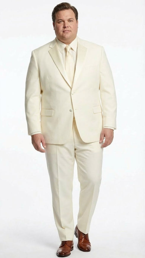 Men’s Ivory Tuxedo Suit with Satin Notch Lapel – Formal Wedding and Evening Wear Suit in Cream Off White Color