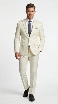 Men’s Ivory Paisley Shiny Suit – Flroal Formal Wedding and Prom Suit for Party, in Cream Off White