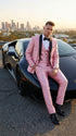 Men’s Blush Pink Shiny 3 Piece Suit with Black Shawl Lapel | Light Pink Prom Suit Sharkskin Fabric - Ultra Slim Fit
