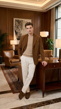 Men’s Camel Brown Suede Leather Blazer – Classic Two Button Suede Sport Coat