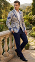 Men’s Navy Blue and Gray Paisley Print Blazer – Prom Jacket for Formal, Party, and Evening Wear