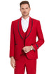 Men's One Button Vested Shawl Tuxedo In Red Birdseye With Black Satin Trim