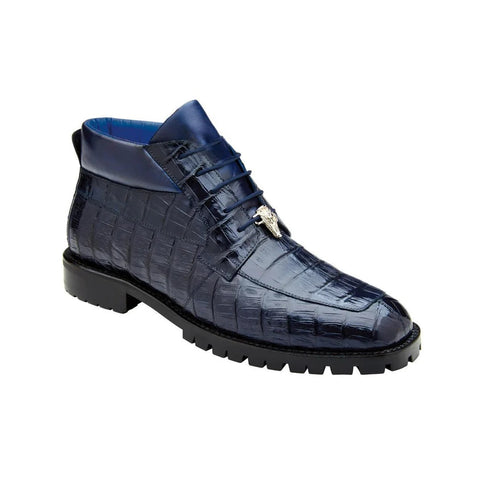 Belvedere  Gallardo Men's Shoes Antique Navy Exotic Caiman Crocodile Derby Split-toe Boots