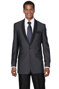 Mens 1 Button Black Shawl Lapel Tuxedo in Black