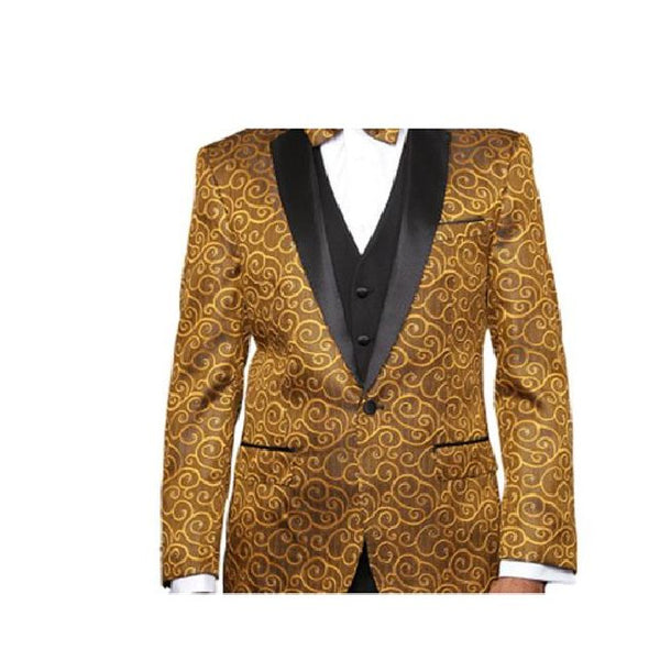 Alberto Nardoni Gold Paisley Sequin Blazer Tuxedo Suit