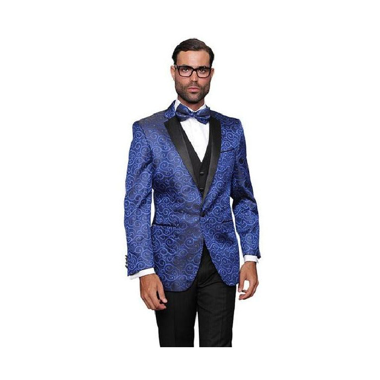 Mens Double-Breasted Navy Overcoat with Plush Blue Faux Fur Collar – Alberto Nardoni Winter Coat