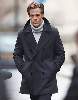 Wool Blend Double Breasted Broad Lapels Side Pocket Pea Coat Mens Peacoat