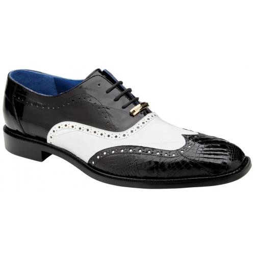 Belvedere Varo  Black / White Genuine Alligator Eel Wingtip Shoes