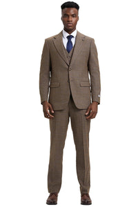 Men's Stacy Adams Modern Fit Vested Suit in Taupe Micro Check Plaid