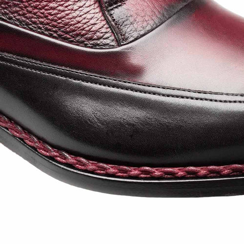 Men's Artesano Black/Burgundy Patina Calfskin Two-Toned Monk Strap Shoes By Mezlan Made In Spain Brand