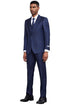 Men's Stacy Adams Classic One Button Vested Windowpane Suit in Navy Blue