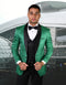 Mens Vested Shawl Lapel Paisley Tuxedo in Emerald Green