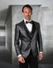 Mens Vested Shiny Diamond Print Tuxedo in Black