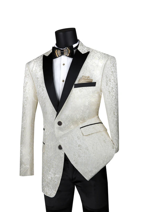 Ivory Regular Fit Floral Pattern Jacket Peak Lapel