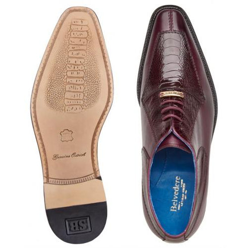 Belvedere Biagio Antique Burgundy Genuine Ostrich Leg  Soft Calf Shoes