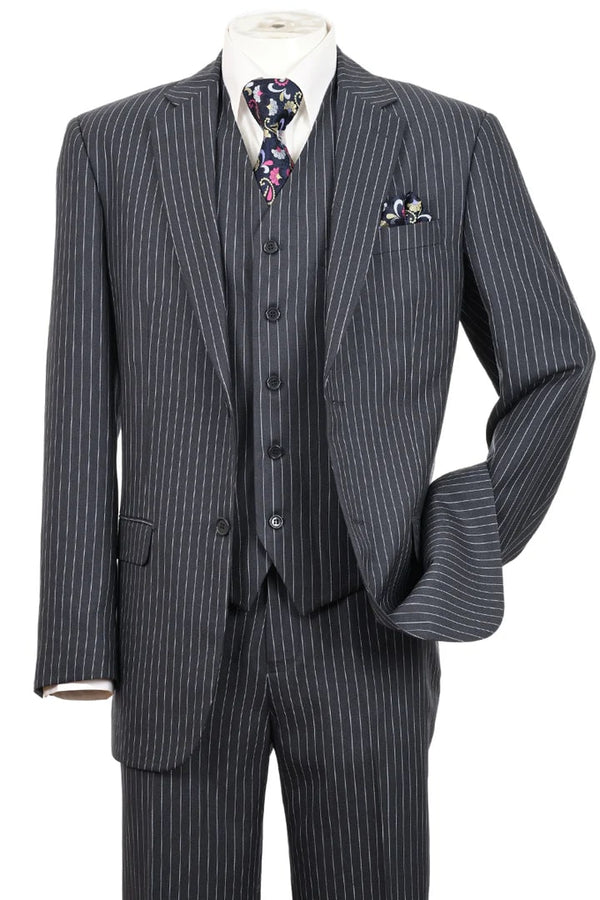 Mens 2 Button Vested Bold Pinstripe Gangster Suit