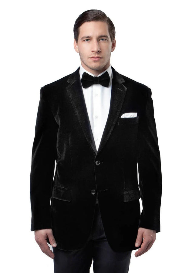 Mens Black Sport Coat - Men's Two Button Velvet Tuxedo Dinner Jacket In Black