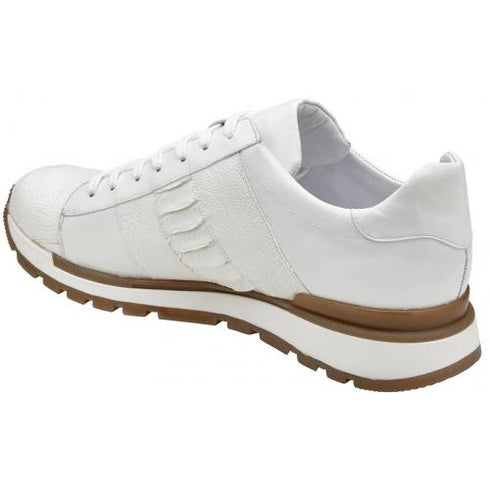 Belvedere  Blake White Genuine Ostrich Leg  Soft Calf Casual Sneakers