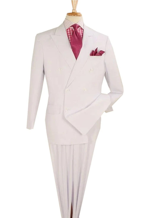 Mens Classic Double Breasted Luxury Wool Feel Suit In White