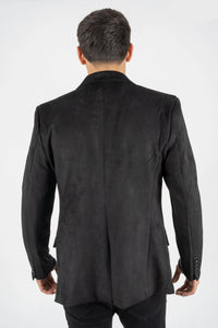Mens Double Button Faux Suede Black Blazer