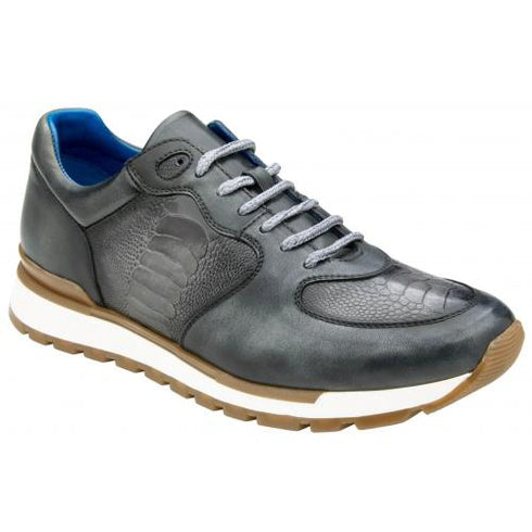 Belvedere Bobo Antique Light Gray Genuine Ostrich Leg  Soft Calfskin Casual Sneakers